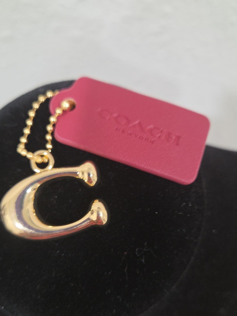 Coach Pink Leather Tag with Gold 'C' Charm Keyring